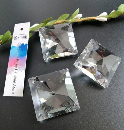 10pcs 40mm 4holes Faceted Square Beads Crystal Pendant Prism Lamp Lighting Parts
