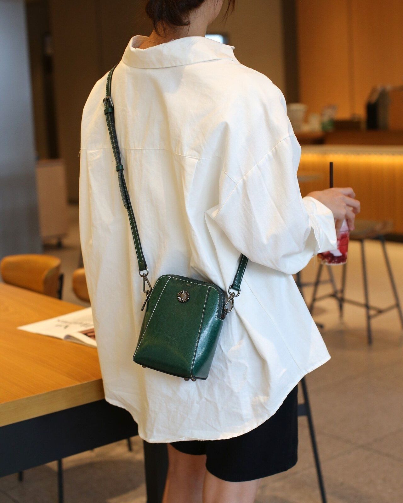 Split Leather Phone Bag Single Shoulder Messenger Cowhide Crossbody 16*18*9 CM