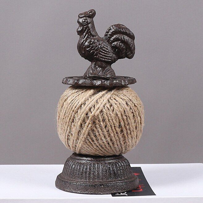Animal Statue Cast Iron Antique Rustic Big Rooster Hemp Rope Roll Scissor Holder