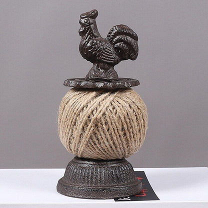 Animal Statue Cast Iron Antique Rustic Big Rooster Hemp Rope Roll Scissor Holder