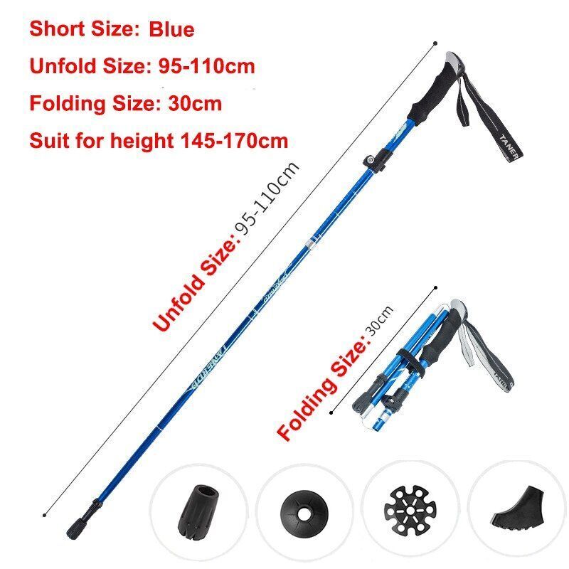 5-Section Folding Trekking Poles Nordic Walking Stick Hiking Telescopic Cane 1PC