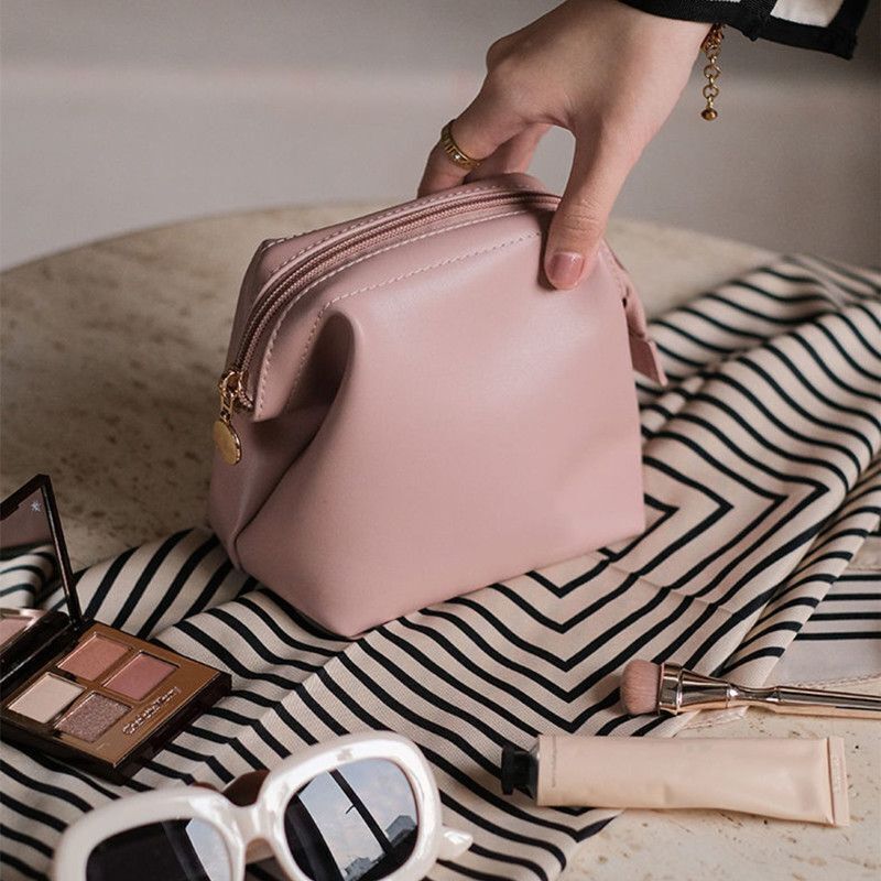 Makeup Bags Synthetic Leather Waterproof Cosmetic Traveling Storage Purse Pink