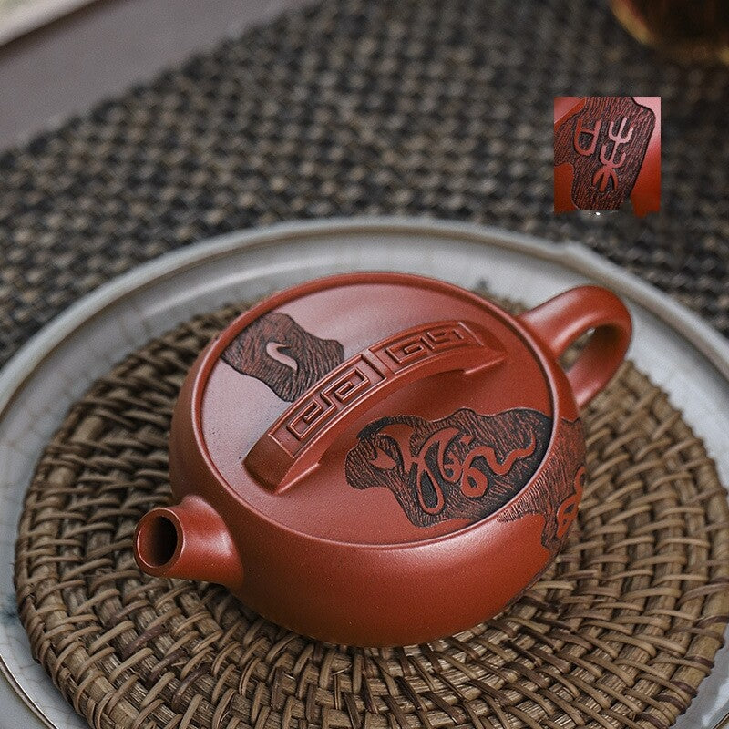 120ml Hanwa pot big opening handmade carved real yixing zisha dragon blood clay
