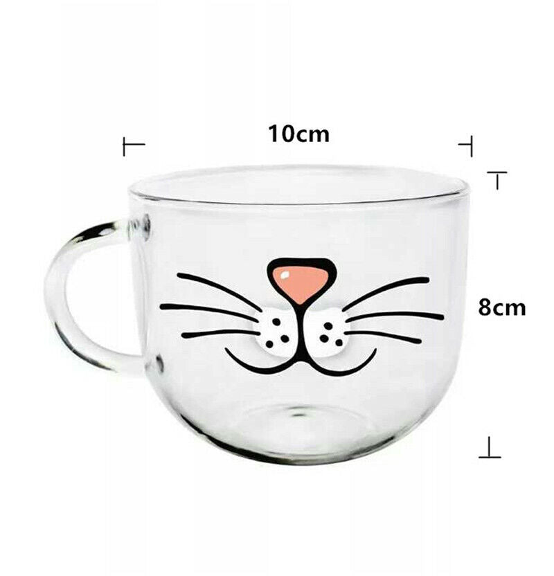 Lovely Glass Cup Cat Face Mugs Coffee Tea Milk Breakfast Mug Creative Drinkware