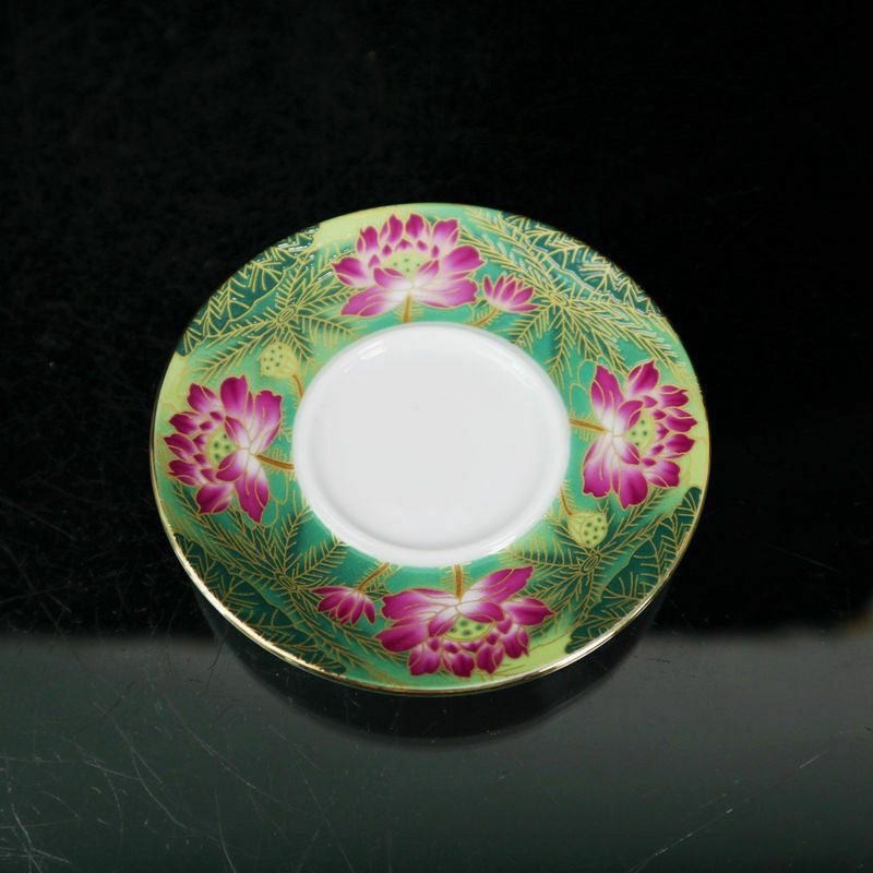 Chinese Jingdezhen Painted Pastel Lotus Flower Pattern Covered Bowl Tea Cup