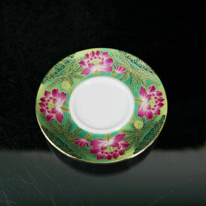 Chinese Jingdezhen Painted Pastel Lotus Flower Pattern Covered Bowl Tea Cup