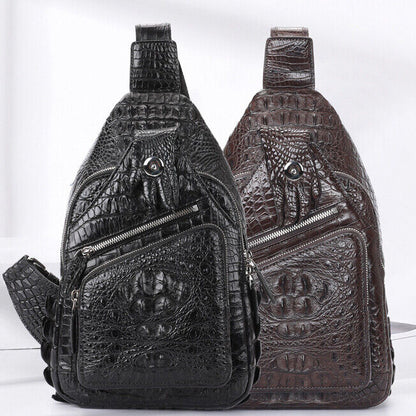 Handcrafted Nile Crocodile Skin Leather Crossbody Chest Bag Men's Sling Backpack