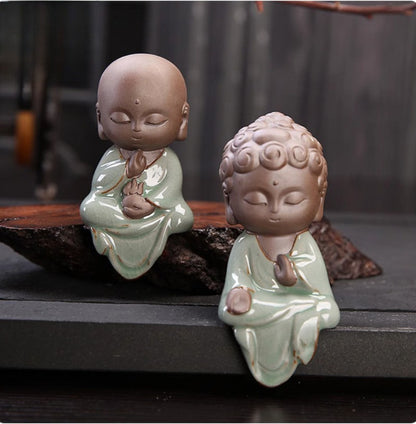 3pcs Chinese Little Monk Buddha Statue Boutique Purple Sand Tea Pet Home Decor