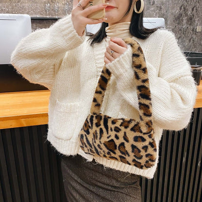 Fluffy Shoulder Bag Vintage Underarm Pouch Square Travelling Purse 22*14*7CM 1PC