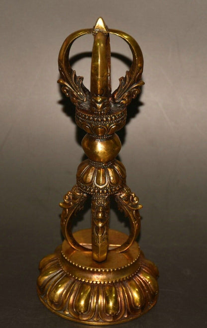 7"Old Tibet Buddhism Pure Bronze Gilt Vajra Dorje Phurpa Exorcism Talisman Faqi