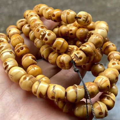 Vintage 108 Bead Buddhism Tibetan Yak Bone Skull Meditation Prayer Mala Necklace