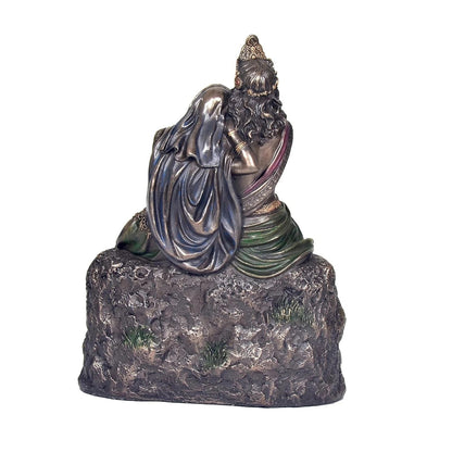 Resin Radha Krishna Sitting on Rock Figurine Statue Sculpture Idol