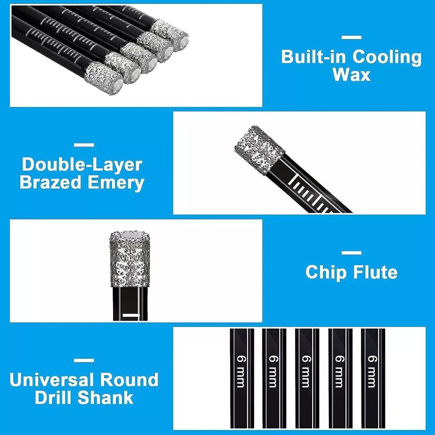 5Pcs/Set 6mm Dry Diamond Drill Bits For Ceramics Marble Porcelain Granite Glass