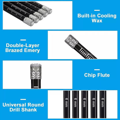 5Pcs/Set 6mm Dry Diamond Drill Bits For Ceramics Marble Porcelain Granite Glass