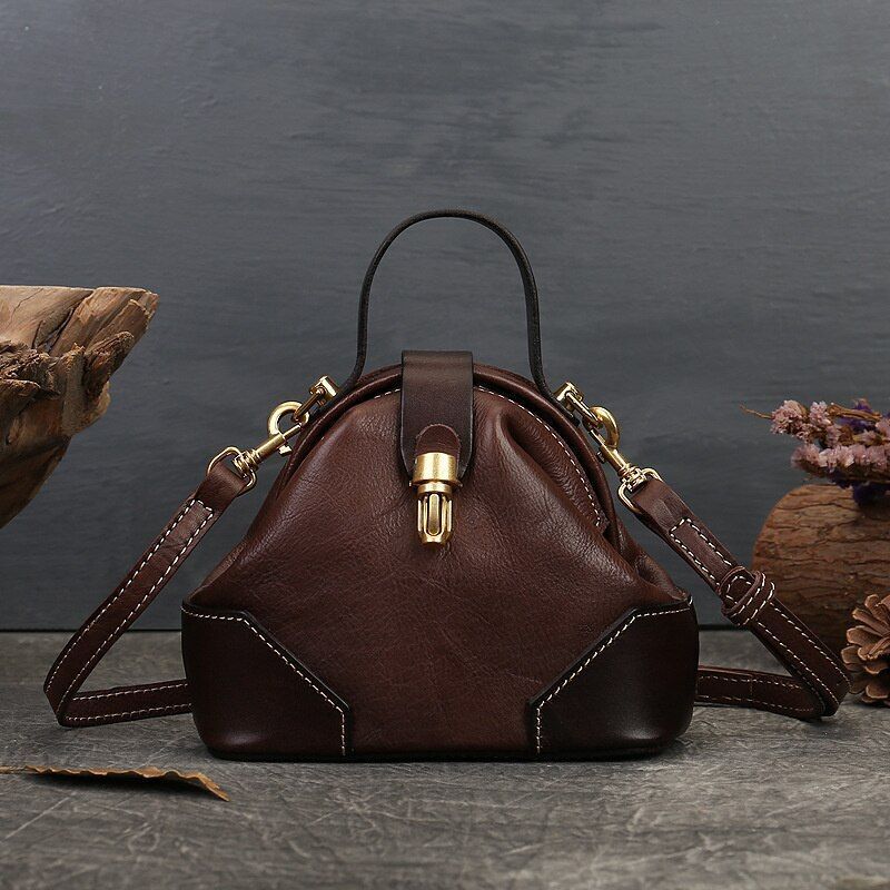 Vintage Shoulder Bag Genuine Leather Bag Retro Handbag Crossbody Purse Polyester
