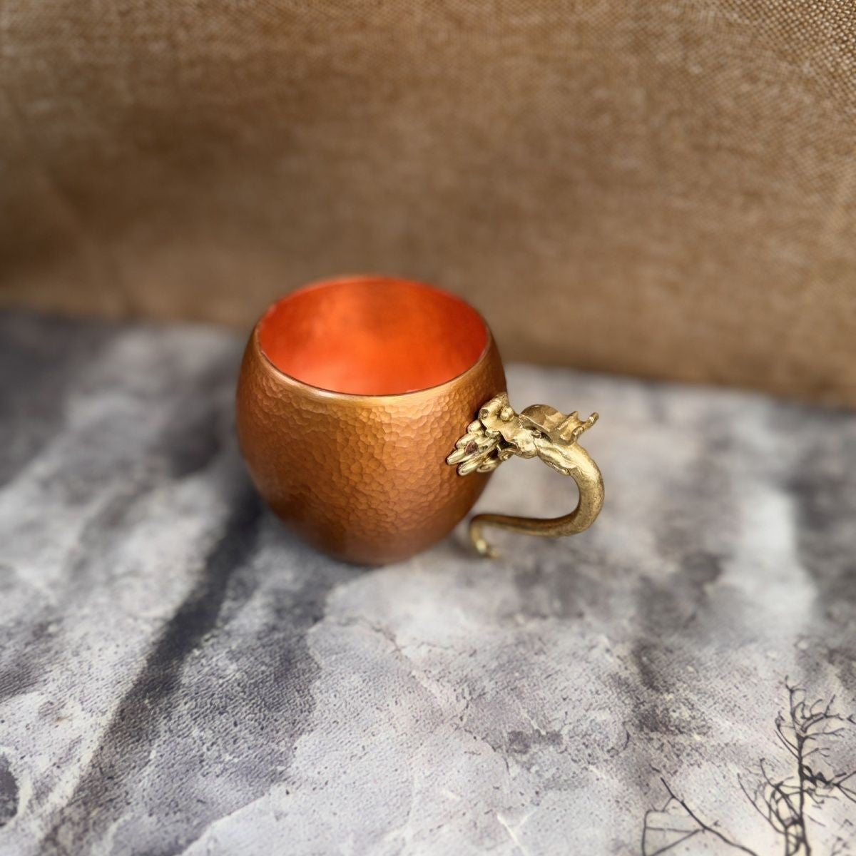 Chinese Handmade Hammered Copper Dragon Egg Cup 160ml Tea Coffee Mug