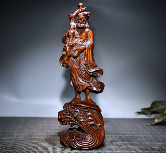 Chinese Vintage Boxwood Nicely Carved Dharma Buddha Statue Home Decor Sculpture