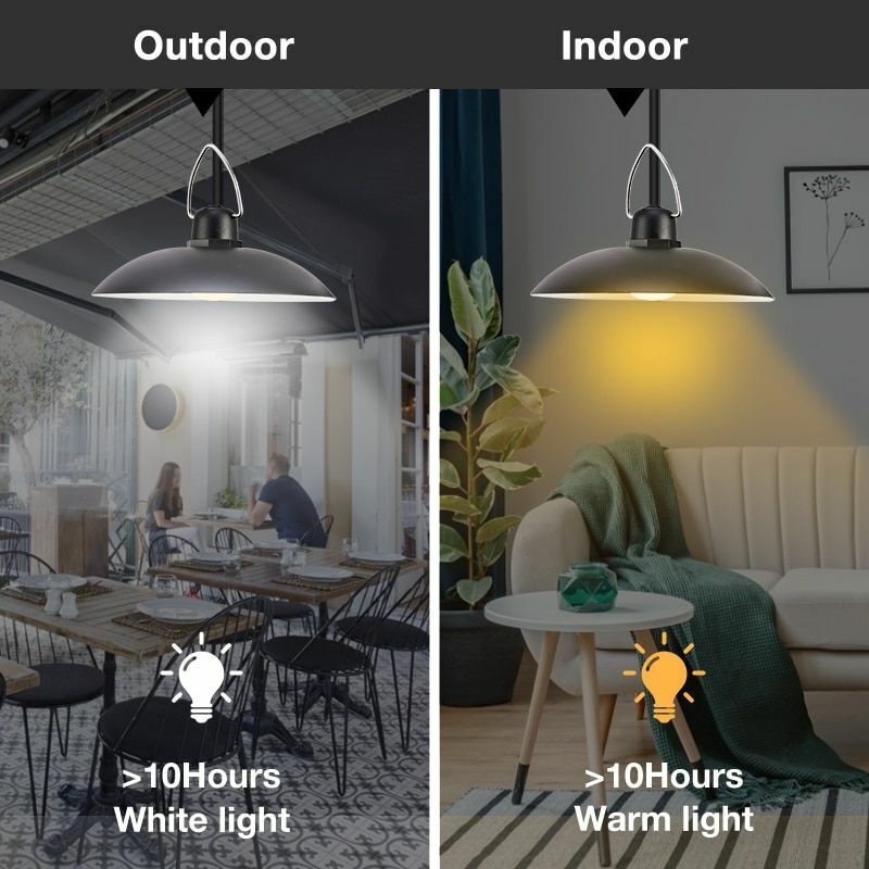 LED Solar Pendant Light Outdoor Indoor Power Lamp Line Bulb Shed Lighting Home