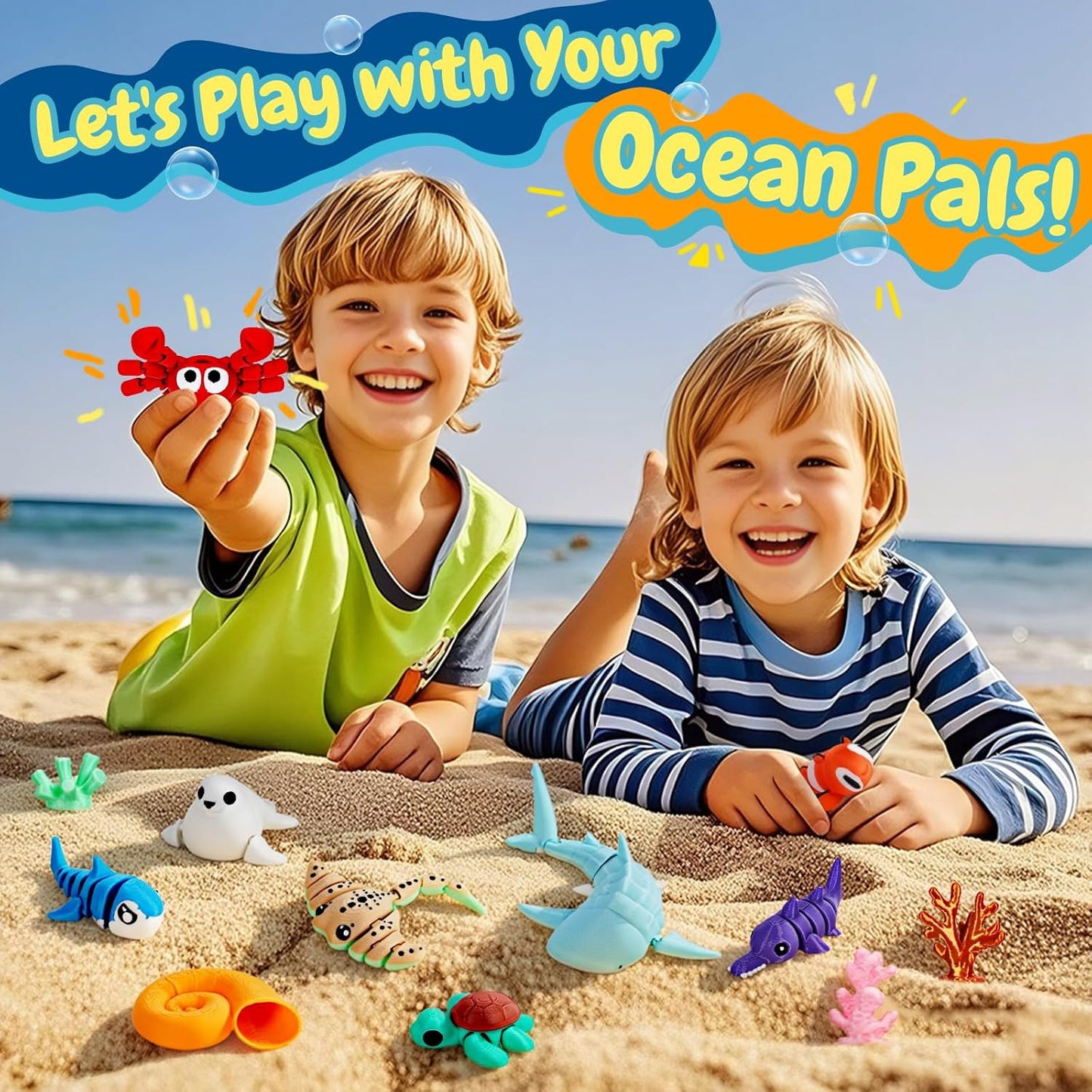 3D Printed Sea Animal Toys - 24Pcs Ocean Animals Figurines Toys for Kids - Flexi