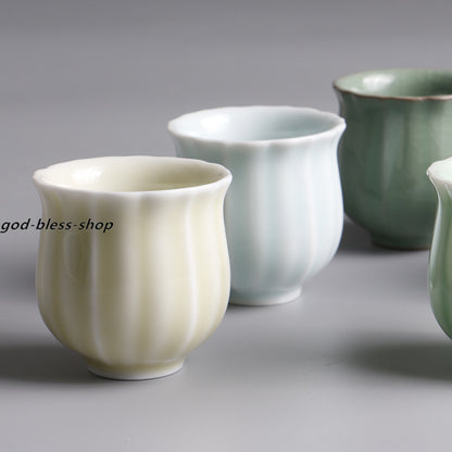 One Tea Cup Petal Design Longquan Celadon Porcelain Cup Ceramic Solid Color 80ml
