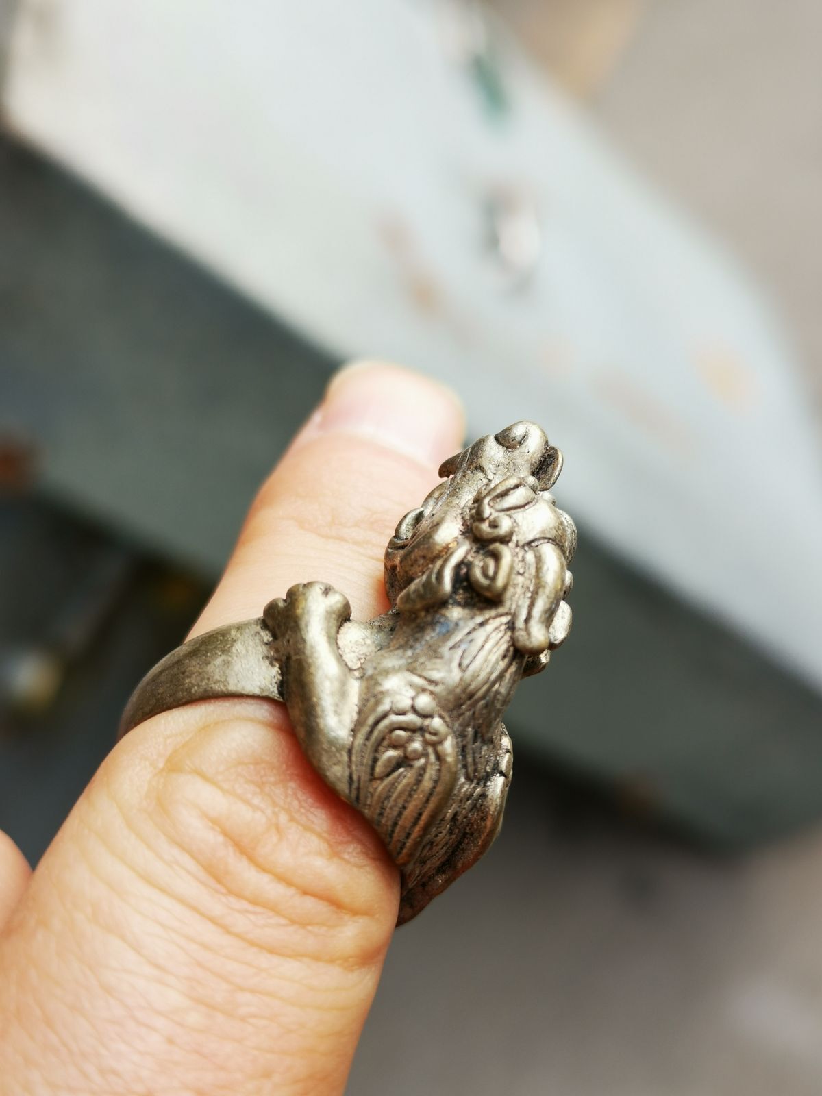 Old Chinese Tibetan Silver Handmade Tiger head Ring Men's Ring