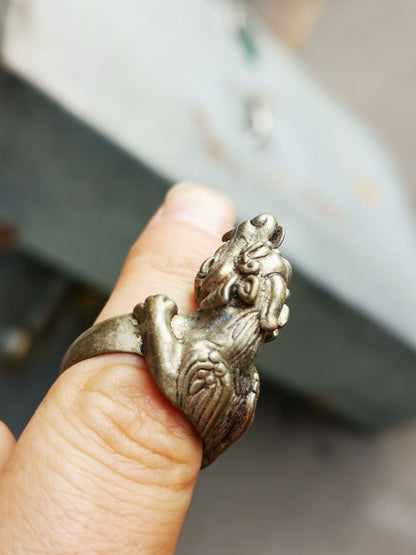 Old Chinese Tibetan Silver Handmade Tiger head Ring Men's Ring