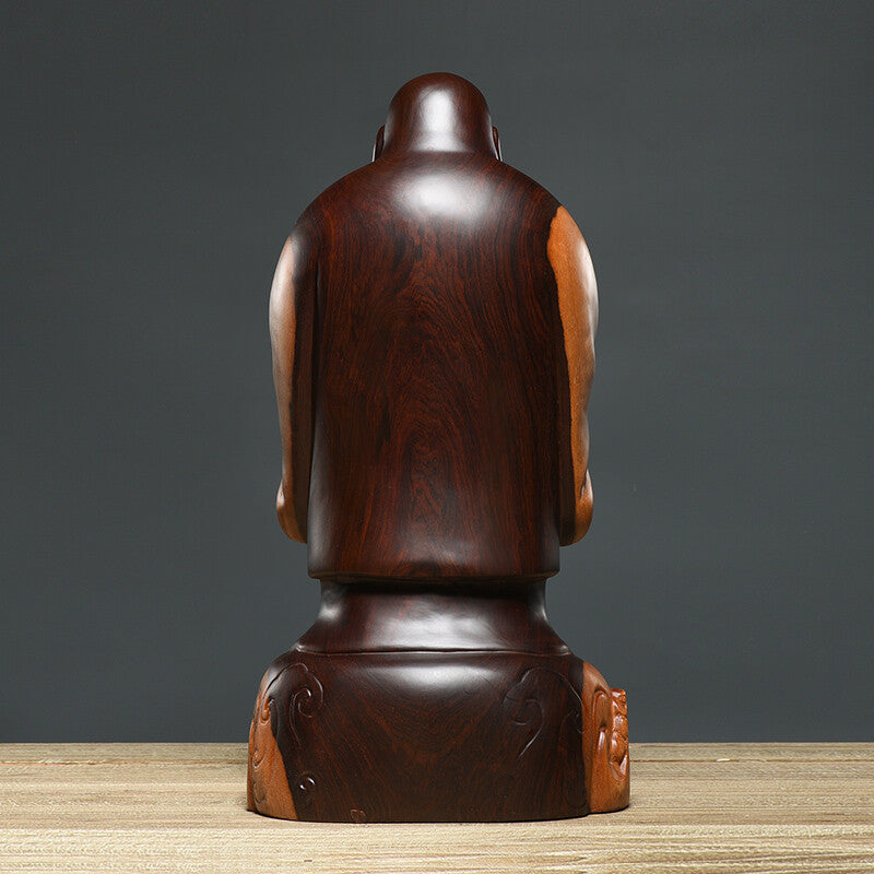 8" Natural Ebony Wood Carved Maitreya Buddha Statue Happy Laughing Buddhism