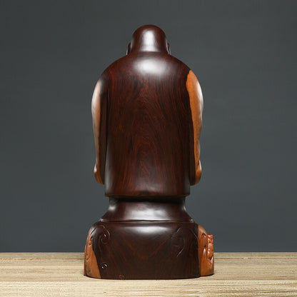 8" Natural Ebony Wood Carved Maitreya Buddha Statue Happy Laughing Buddhism