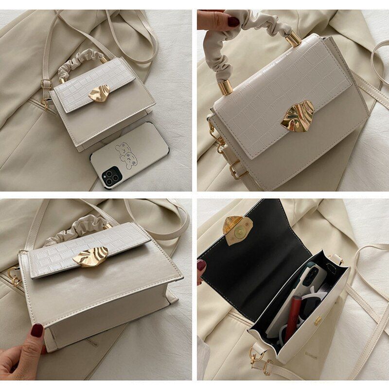 Small Handbag Synthetic Leather Shoulder Bag Crossbody Flap Bag 19*15*7CM Purple