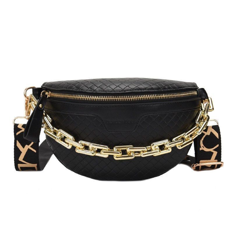 Thick Chain Fanny Pack Plaid Leather Waist Bag Shoulder Crossbody Handbags Belt