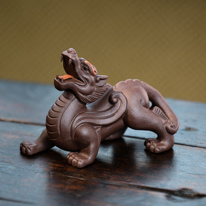 3.6" China Yixing Zisha Pottery Purple Clay Animal Wealth Pixiu Tea Pet Boy Gift