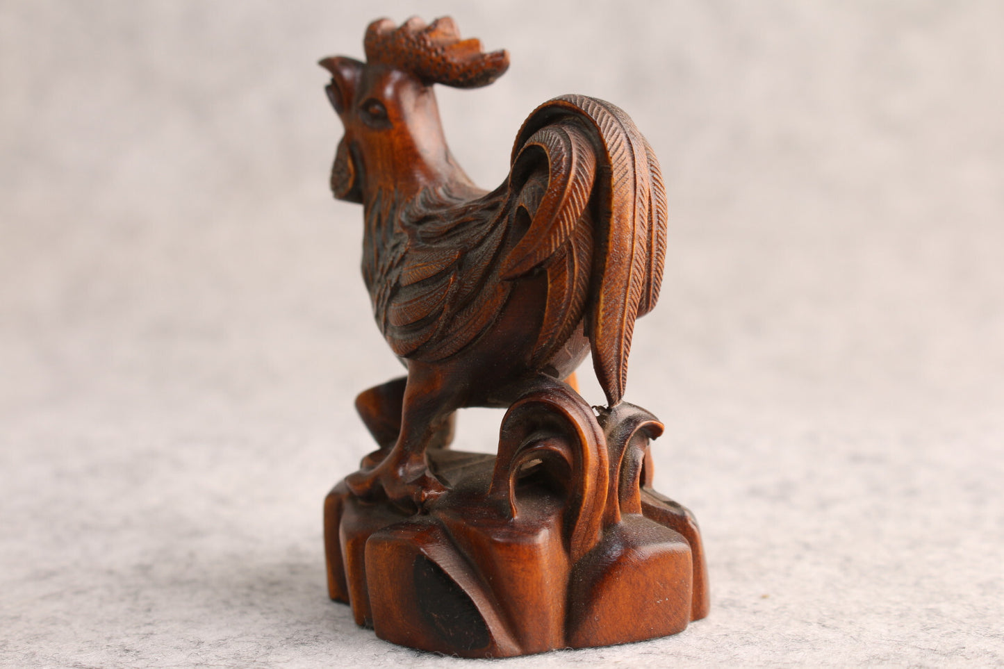Rare Collection Chinese Boxwood Wood Carving cock Statue Wooden table decor