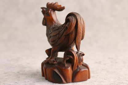 Rare Collection Chinese Boxwood Wood Carving cock Statue Wooden table decor