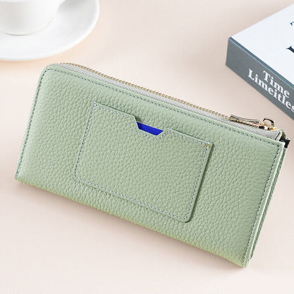 Togo Leather Women's Long Wallet, RFID Blocking Card Holder Zipper Clurch bag