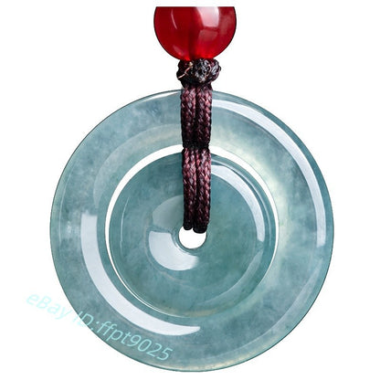 Grade A Natural Blue Jade Jadeite Men Women Lucky Circle Peace Pendant Gift