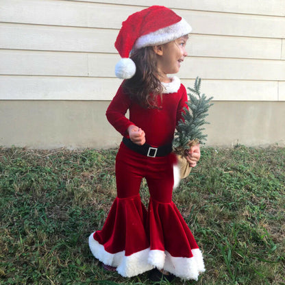 4pcs Baby Kids Girls Christmas Cosplay Pullover Tops Pants Hat Belt Set Outfits