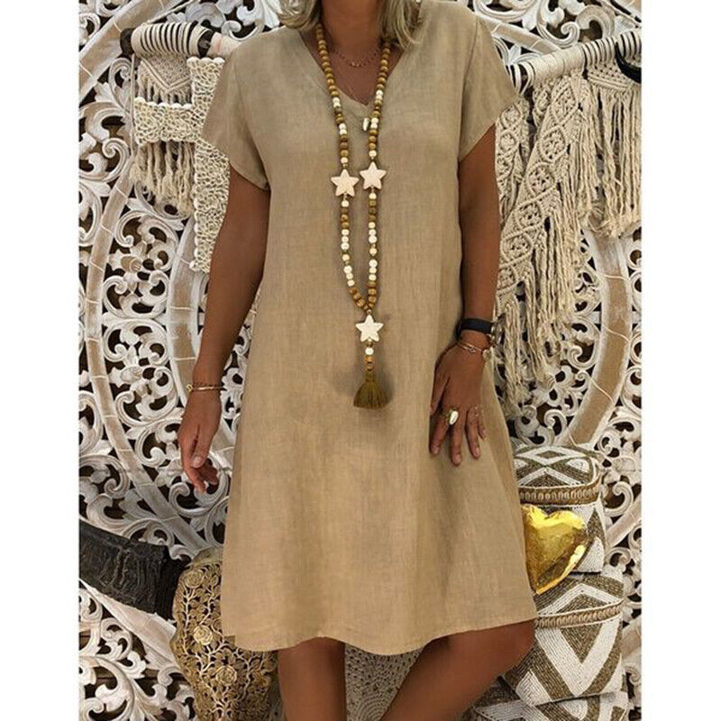 Womens T-Shirt Baggy Plus Size V-neck Ladies Short Sleeve Tops Dress Summer New