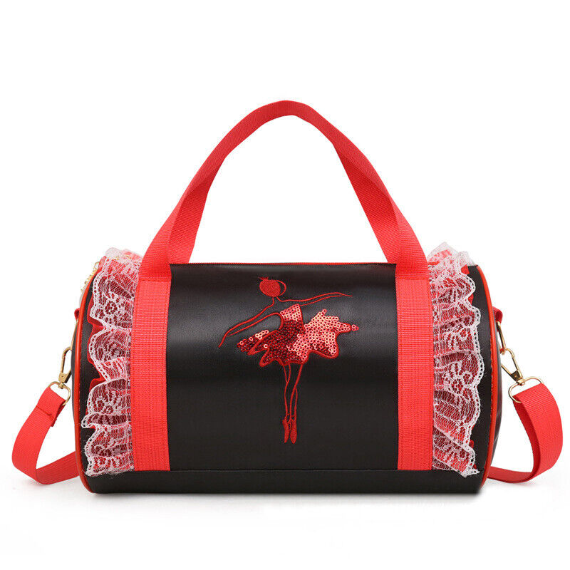 Girls Latin Ballet Dance Bags Ruffle Pink Barrels Shoulder Bag Handbag Potable