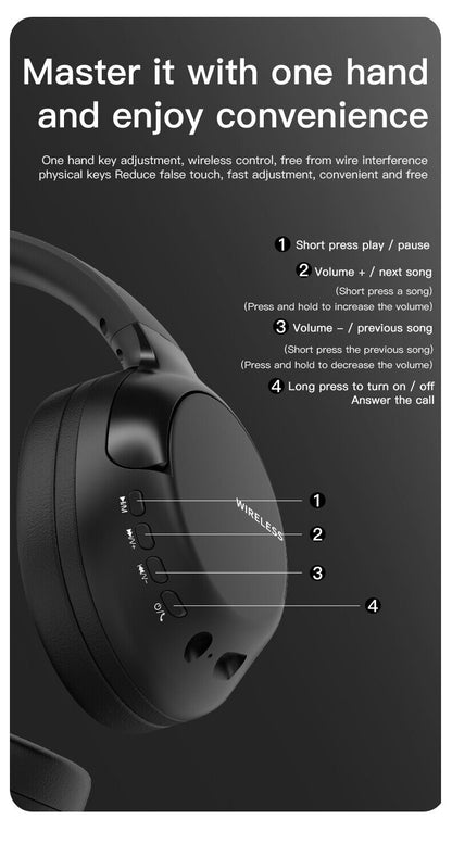 Foldable Over-ear Headset Bluetooth Headphones For iPhone 12 Pro Max 13 14 15 11