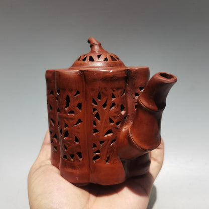 Chinese Yixing Zisha Clay Handmade Exquisite Teapot（多棱镂空壶 低款：陈鸣远）