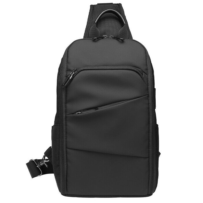 Men's Sling Backpack Oxford cloth Waterproof Crossbody Bag Black Daypack USBport
