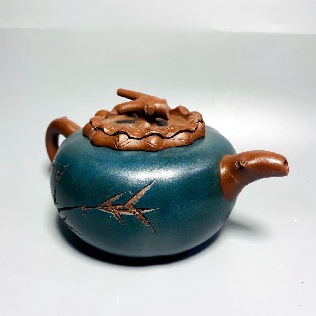 Vintage China Yixing Purple Clay Teapot Zisha Pure Handmade Bamboo Teaware Rare