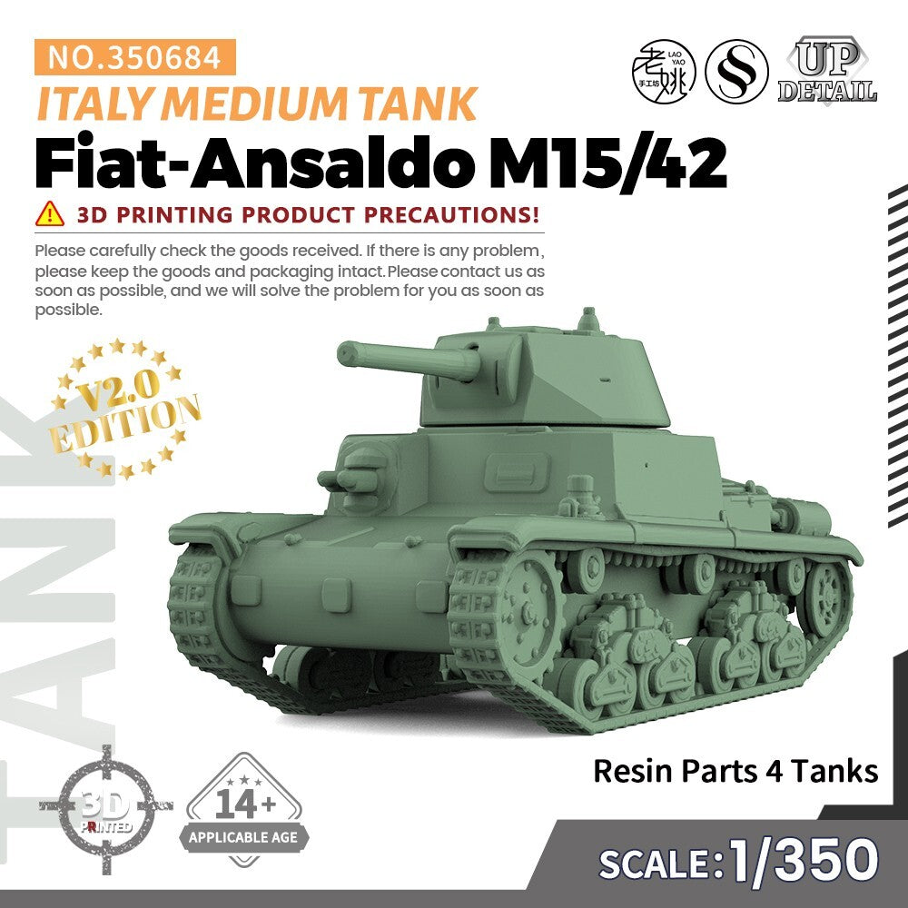 SSMODEL SS350684 1/350 Military Model Kit Italy Fiat-Ansaldo M15/42 Medium Tank