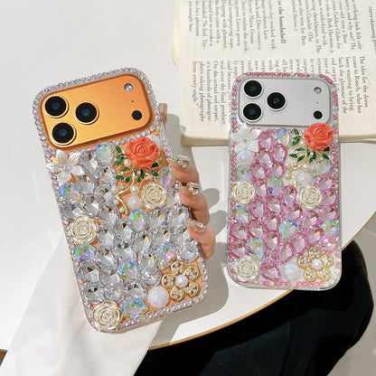 Fashion Red Rose 3D Diamond Clear Case for iPhone17 Promax/16/15/14/13/Samsung