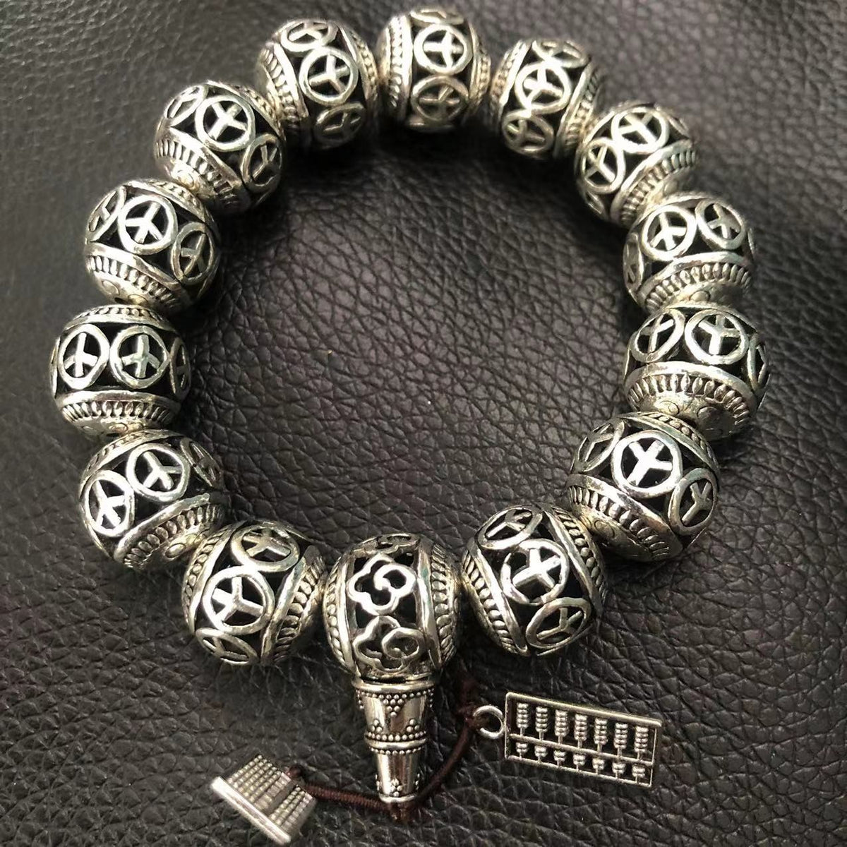 14mm Antique Style White Copper Hollow Bracelet Retro Ethnic Hand String