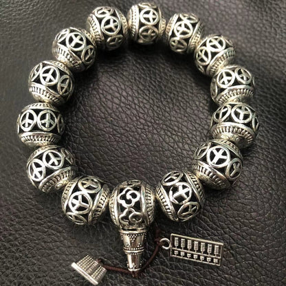 14mm Antique Style White Copper Hollow Bracelet Retro Ethnic Hand String