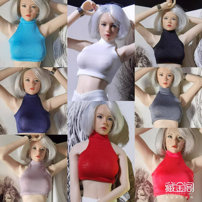 1/6 Female Neck Tight T-Shirt Bottom Tank Top Fits 12 "ph tbl Action Figure Body