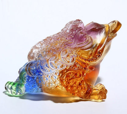 Chinese 3 Legged Coin Toad Statue Liu Li Crystal Frog Amulet Wealth Decor