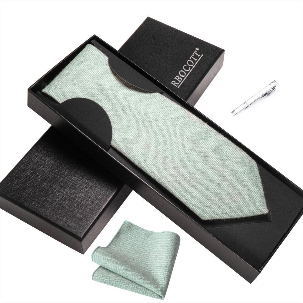 Men Necktie Set 3Pcs Clips Handkerchief Wool Gift Ties Suits Wedding Accessories