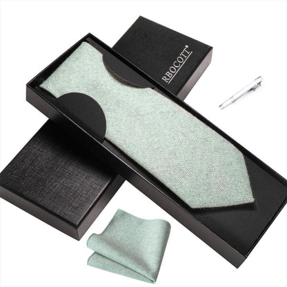 Men Necktie Set 3Pcs Clips Handkerchief Wool Gift Ties Suits Wedding Accessories